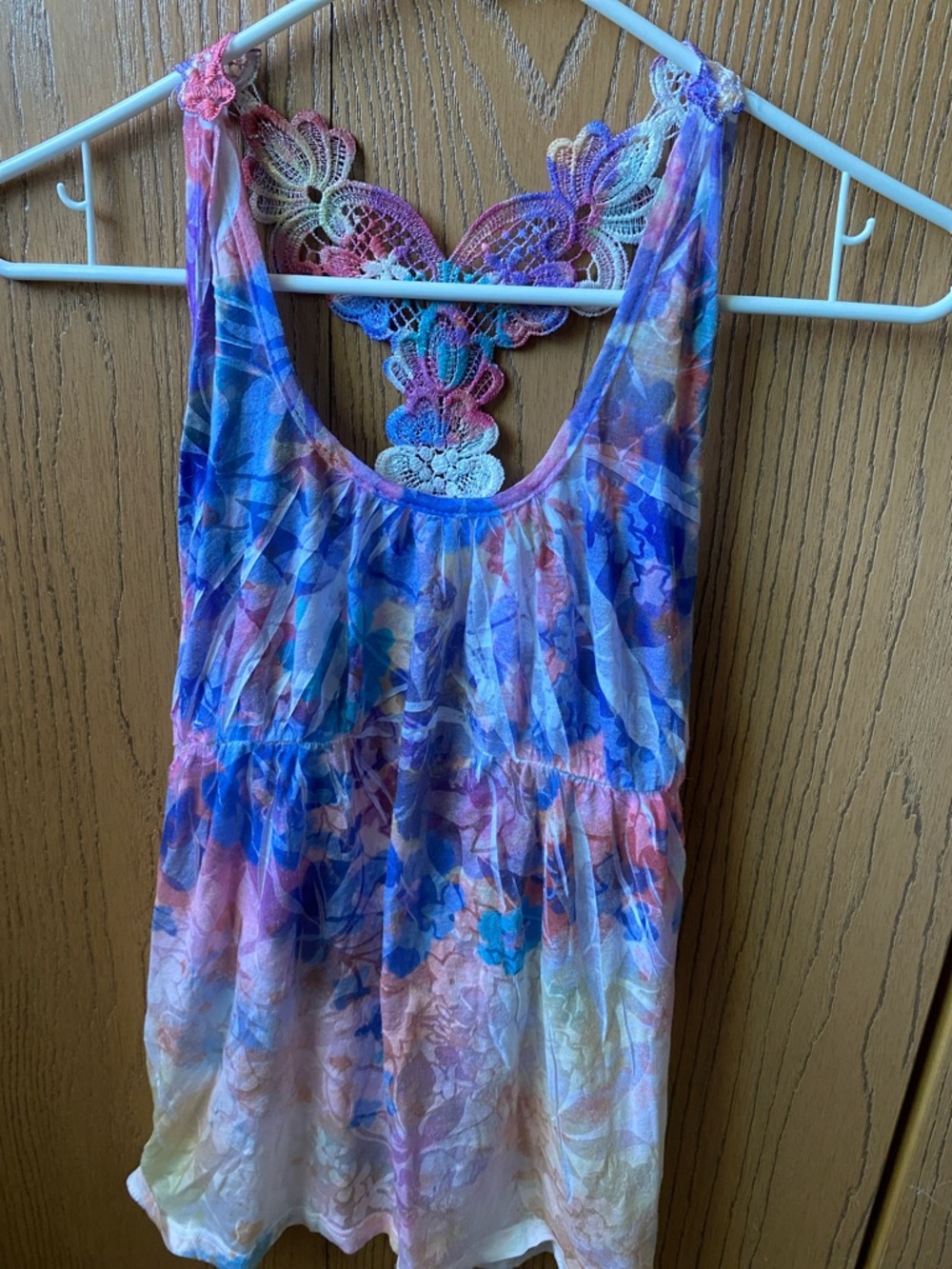 Floral Watercolor Tank with Lace Back